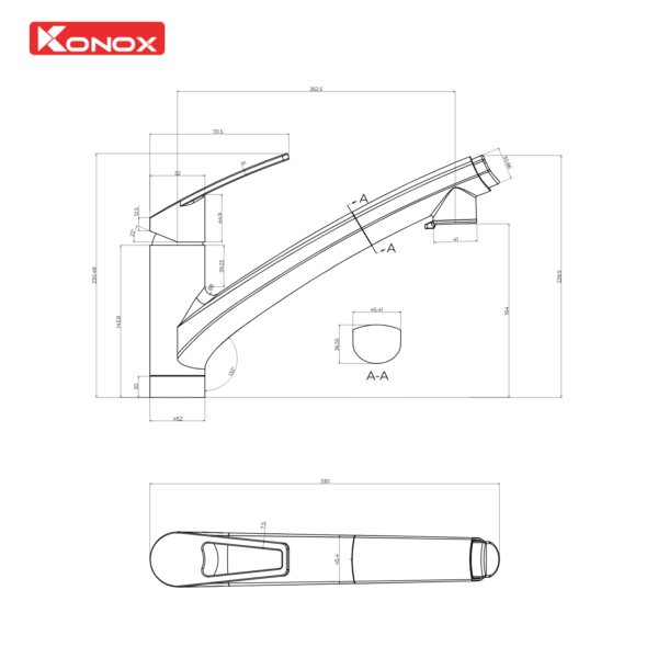 Vòi rửa chén Konox Kira White - bản vẽ kỹ thuật