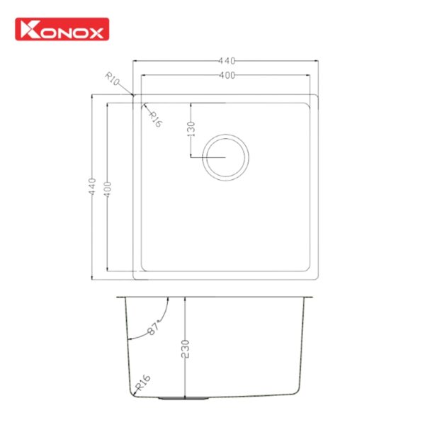 Bồn rửa chén Konox Tari 400SM - bảng vẽ