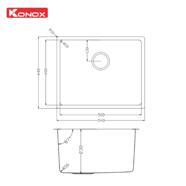 Bồn rửa chén Konox Tari 500SM - bảng vẽ