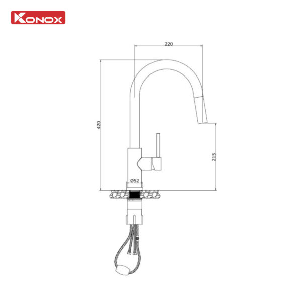 Vòi rửa chén Konox Reno Smart - bảng vẽ
